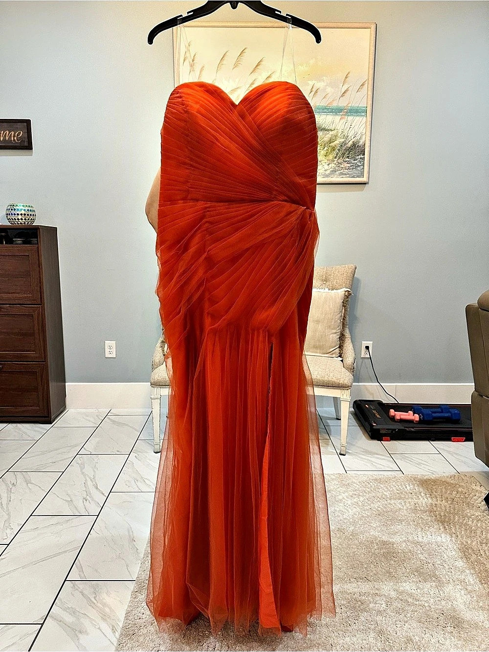 Pleated Maxi Dress in Orange Size Small NWT